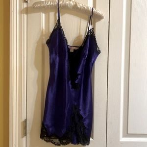 - Victoria secret nightie purple with black lace trim small. Slip dress